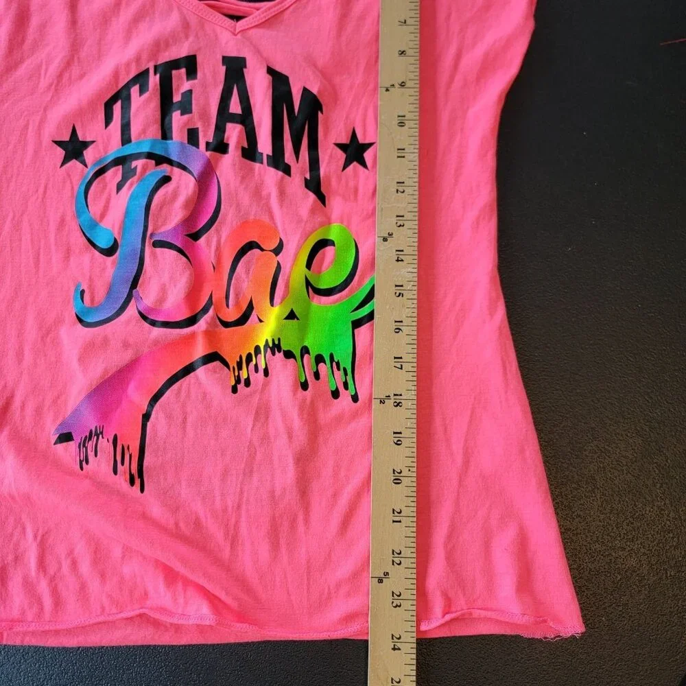 Miss‎ Popular Shirt Kids Girls Sz XL Cold Shoulder Team Bae Hot Pink NEW NWT